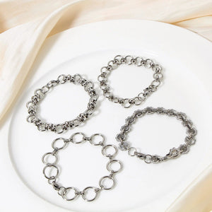 Planet Gates Style1-18.5cm long 304 Stainless Steel Link Chain Men Bracelets Silver Color Men'S Cuff Wristband Metal Bracelet For Women Punk Gift No Fade1Piece