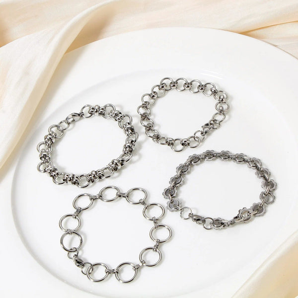 Planet Gates Style1-18.5cm long 304 Stainless Steel Link Chain Men Bracelets Silver Color Men'S Cuff Wristband Metal Bracelet For Women Punk Gift No Fade1Piece