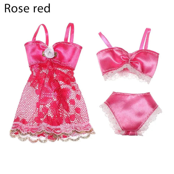 Planet Gates style2-rose red 1Set Soft Lace Underwear Bra Briefs For 30CM Doll 1/6 Knickers For Blythe 1/6 BJD Dolls Top Underpant For Dollhouse Kids Toy