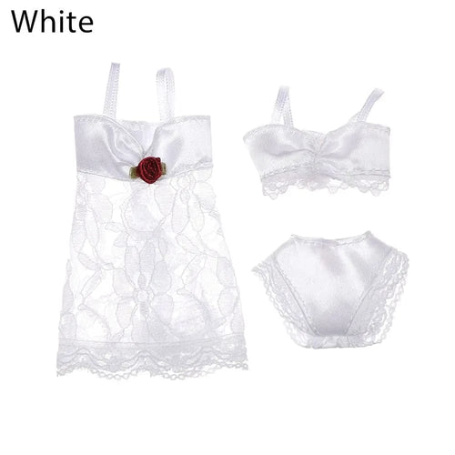 Planet Gates style2-white 1Set Soft Lace Underwear Bra Briefs For 30CM Doll 1/6 Knickers For Blythe 1/6 BJD Dolls Top Underpant For Dollhouse Kids Toy
