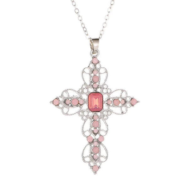 Planet Gates style5 Y2K Punk Crystal Big Cross Pendant Necklaces for Women Men Gothic Irregular Cross Clavicle Chain Necklaces Aesthetic Jewelry