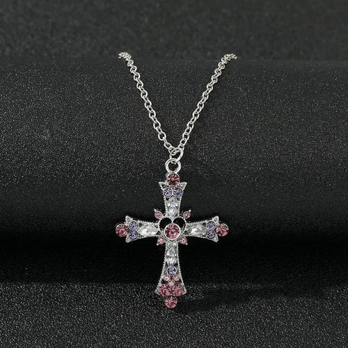 Planet Gates style6 Y2K Punk Crystal Big Cross Pendant Necklaces for Women Men Gothic Irregular Cross Clavicle Chain Necklaces Aesthetic Jewelry