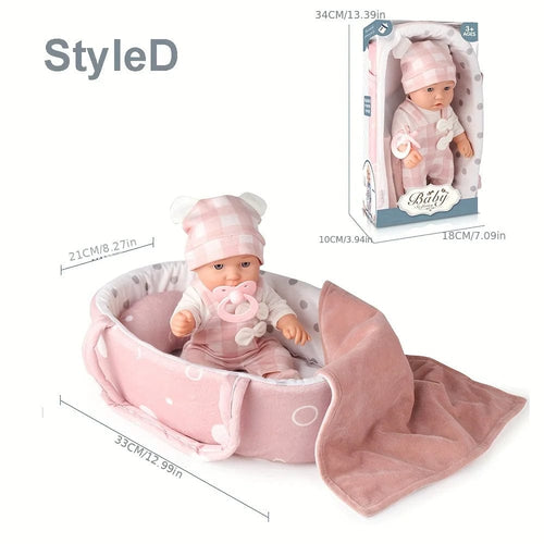 Planet Gates StyleD 12''/30cm Baby Doll Playset in Gift Box with Accessories Pink Pacifier, Vinyl Reborn Doll Toy, Christmas Gift for Girl Boy Kid