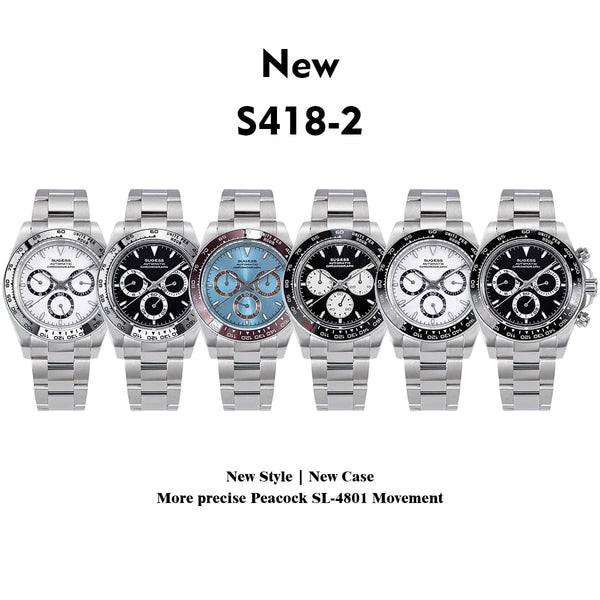 Planet Gates Sugess Panda Chronograph Movement Automatic Mechanical Chronograph Wristwatch Waterproof Diving Men Watches Ceramic Bezel Tona