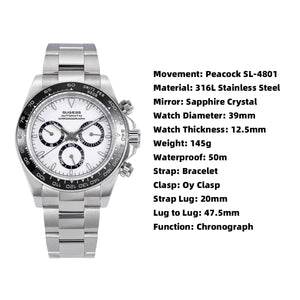 Planet Gates Sugess Panda Chronograph Movement Automatic Mechanical Chronograph Wristwatch Waterproof Diving Men Watches Ceramic Bezel Tona