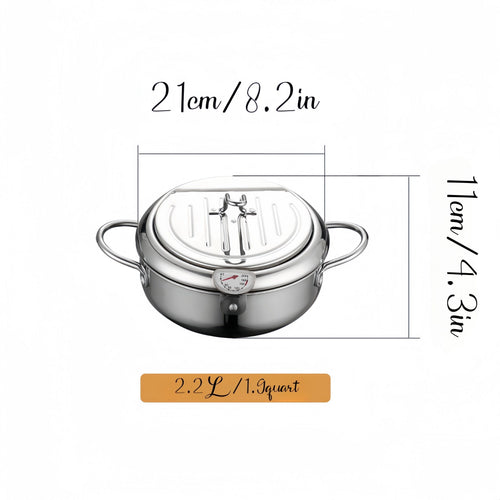 Planet Gates Suitable For 1-2 People 1pc Deep Fryer, Frying Pan With Lid, Stainless Steel Fryer With Temperature Control And Oil Drop Filter Rack, Suitable For Kitchen French Fries, Chicken And More, Gas Stove Electromagnetic Stove Universal, Kitchen Cookware