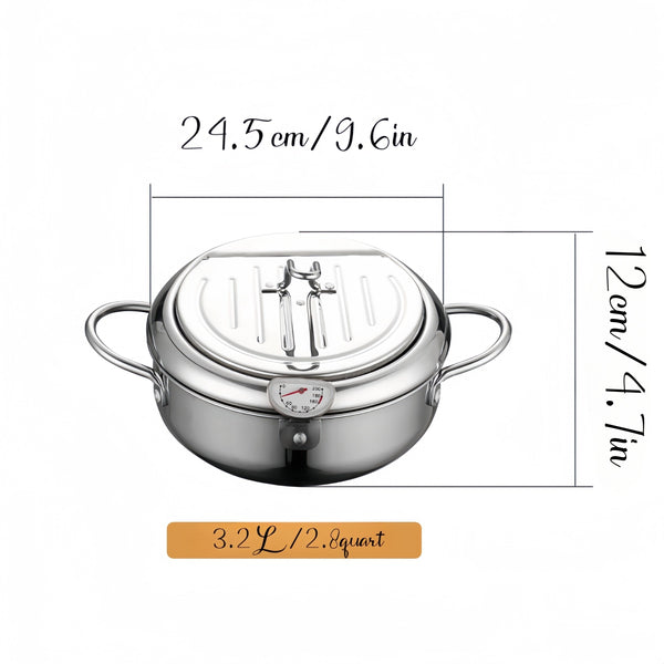 Planet Gates Suitable For 3-4 People 1pc Deep Fryer, Frying Pan With Lid, Stainless Steel Fryer With Temperature Control And Oil Drop Filter Rack, Suitable For Kitchen French Fries, Chicken And More, Gas Stove Electromagnetic Stove Universal, Kitchen Cookware