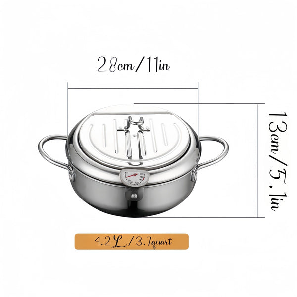 Planet Gates Suitable For 5-8 People 1pc Deep Fryer, Frying Pan With Lid, Stainless Steel Fryer With Temperature Control And Oil Drop Filter Rack, Suitable For Kitchen French Fries, Chicken And More, Gas Stove Electromagnetic Stove Universal, Kitchen Cookware