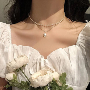 Planet Gates SUMENG 2024 New Fashion Kpop Pearl Choker Necklace Cute Double Layer Chain Pendant For Women Jewelry Girl Gift