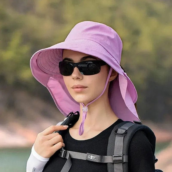 Planet Gates Summer Hats for Women Outdoor UV Anti Neck Protection Sun Visors for Lady Fishing Hiking Wide Brim Shawl Sunscreen Ponytail Cap