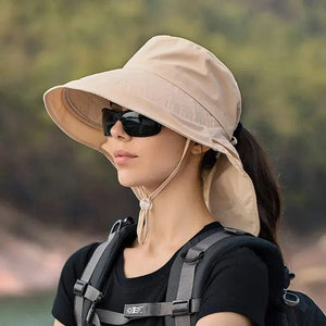 Planet Gates Summer Hats for Women Outdoor UV Anti Neck Protection Sun Visors for Lady Fishing Hiking Wide Brim Shawl Sunscreen Ponytail Cap