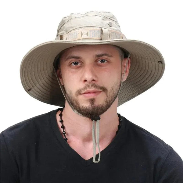 Planet Gates Summer Men Bucket Hat Outdoor UV Protection Wide Brim Panama Safari Hunting Hiking Hat Mesh Fisherman Hat Beach Sunscreen Cap
