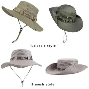 Planet Gates Summer Men Bucket Hat Outdoor UV Protection Wide Brim Panama Safari Hunting Hiking Hat Mesh Fisherman Hat Beach Sunscreen Cap