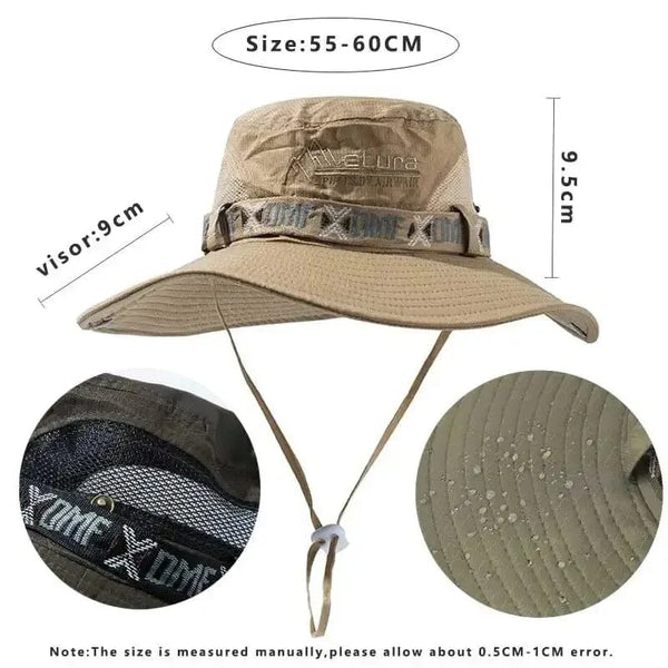 Planet Gates Summer Men Bucket Hat Outdoor UV Protection Wide Brim Panama Safari Hunting Hiking Hat Mesh Fisherman Hat Beach Sunscreen Cap