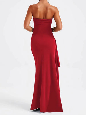 Planet Gates Summer Sexy Tube Top High Slit Backless Dress Ruffled Off-Shoulder Sleeveless Slim Elegant Elegant High-End Club Party Long Skirt Evening Dress Wedding Dress