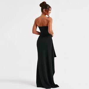 Planet Gates Summer Sexy Tube Top High Slit Backless Dress Ruffled Off-Shoulder Sleeveless Slim Elegant Elegant High-End Club Party Long Skirt Evening Dress Wedding Dress