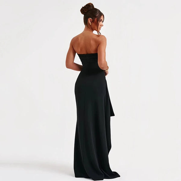 Planet Gates Summer Sexy Tube Top High Slit Backless Dress Ruffled Off-Shoulder Sleeveless Slim Elegant Elegant High-End Club Party Long Skirt Evening Dress Wedding Dress