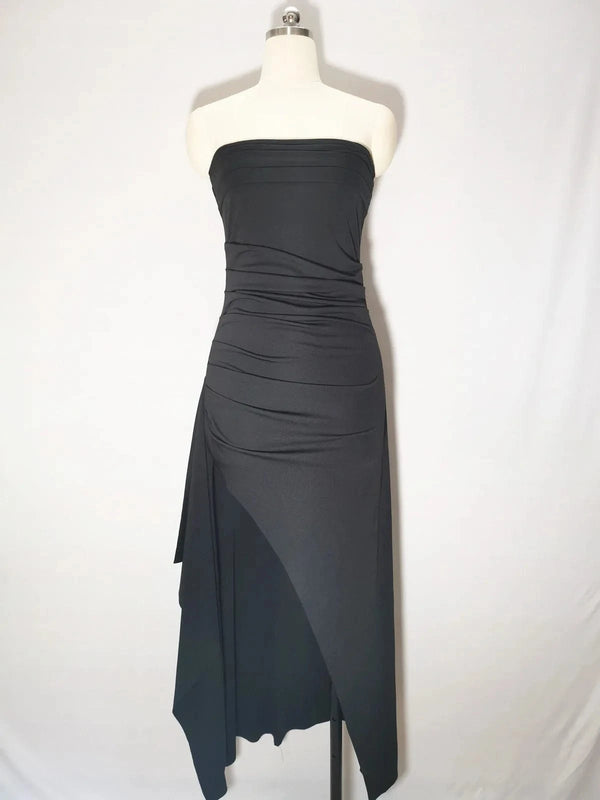 Planet Gates Summer Sexy Tube Top High Slit Backless Dress Ruffled Off-Shoulder Sleeveless Slim Elegant Elegant High-End Club Party Long Skirt Evening Dress Wedding Dress