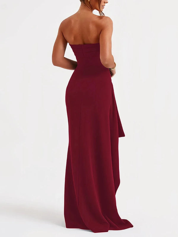 Planet Gates Summer Sexy Tube Top High Slit Backless Dress Ruffled Off-Shoulder Sleeveless Slim Elegant Elegant High-End Club Party Long Skirt Evening Dress Wedding Dress