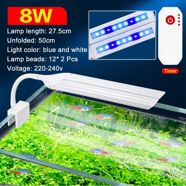 Planet Gates Super Bright Clip Lamp LED Aquarium Light for Aquatic Plant Grow Fish Tank Full Spectrum Timing Lamp 220-240V 30~70CM 4W 8W 13W