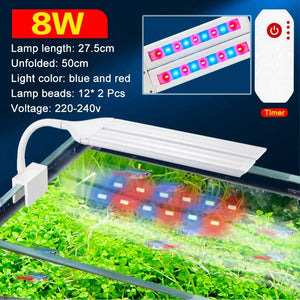 Planet Gates Super Bright Clip Lamp LED Aquarium Light for Aquatic Plant Grow Fish Tank Full Spectrum Timing Lamp 220-240V 30~70CM 4W 8W 13W