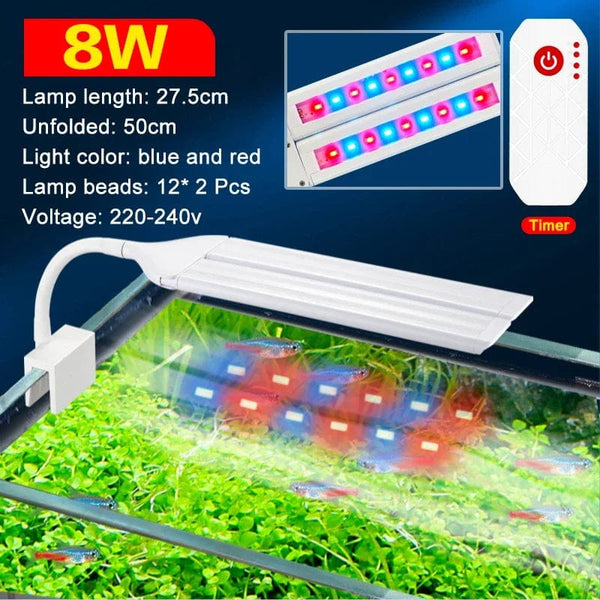 Planet Gates Super Bright Clip Lamp LED Aquarium Light for Aquatic Plant Grow Fish Tank Full Spectrum Timing Lamp 220-240V 30~70CM 4W 8W 13W