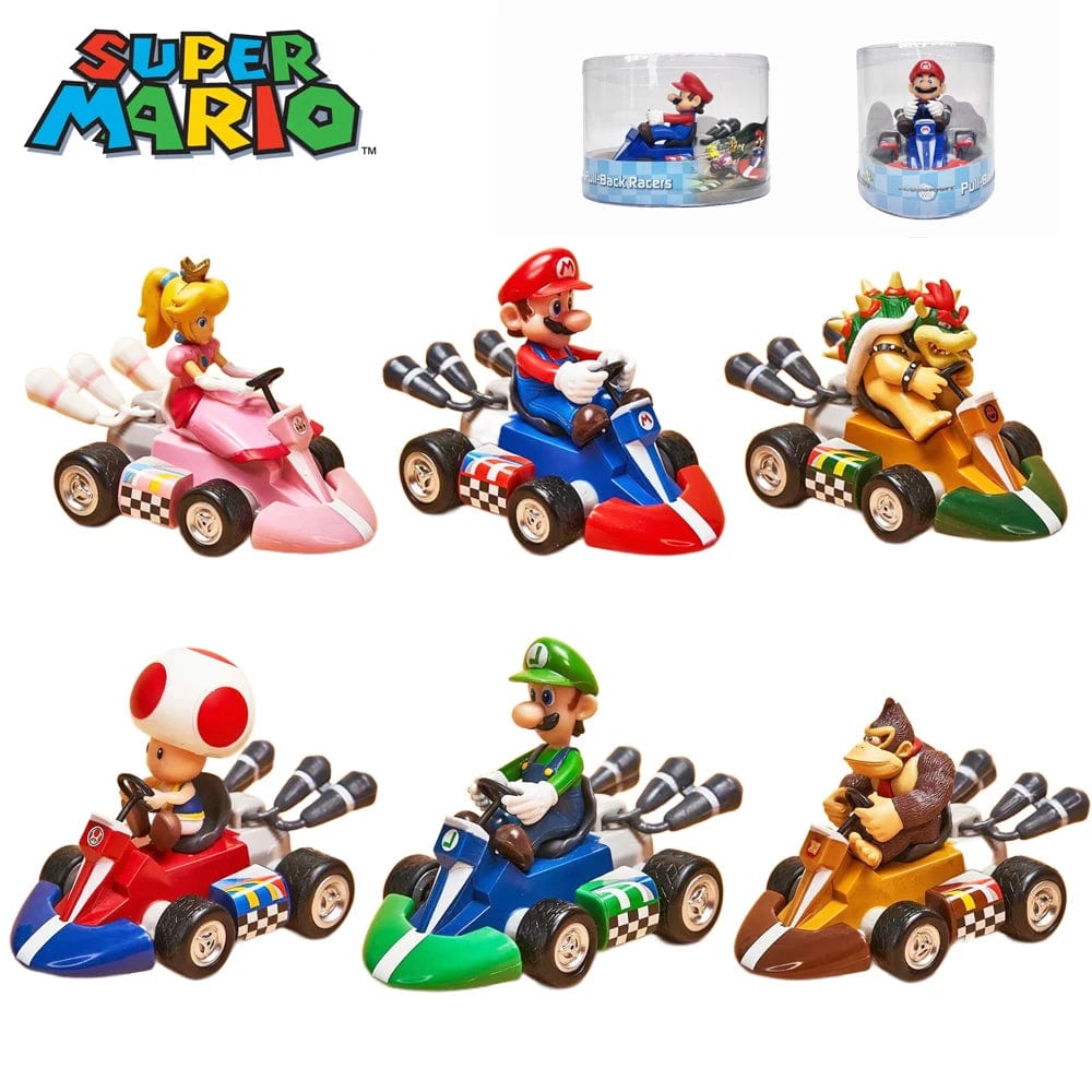 Planet Gates Super Mario Bros Karting Luigi Bowser Princess Peach Yoshi Toad Action Figure Toys Pull Back Car Anime Game Doll Gifts for Kids
