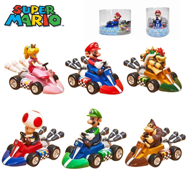 Planet Gates Super Mario Bros Karting Luigi Bowser Princess Peach Yoshi Toad Action Figure Toys Pull Back Car Anime Game Doll Gifts for Kids