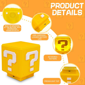 Planet Gates Super Mario LED Question Mark Night Light with Music Anime PeripheralsToad Children Bedroom Bedside Lamp USB Charging Gifts