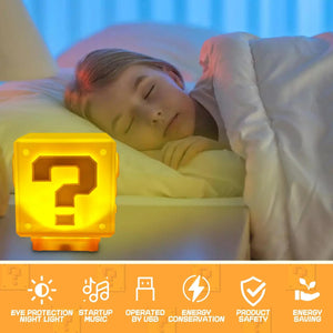 Planet Gates Super Mario LED Question Mark Night Light with Music Anime PeripheralsToad Children Bedroom Bedside Lamp USB Charging Gifts