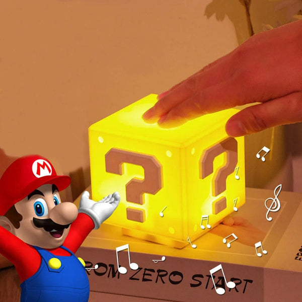 Planet Gates Super Mario LED Question Mark Night Light with Music Anime PeripheralsToad Children Bedroom Bedside Lamp USB Charging Gifts