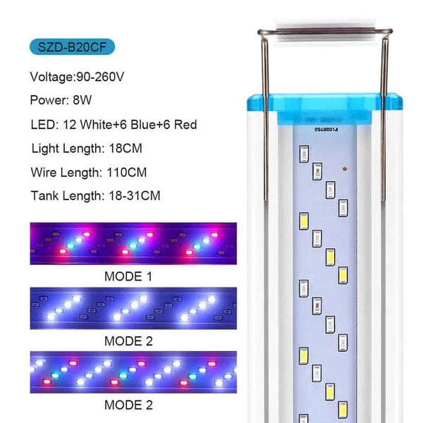 Planet Gates Super Slim LED Aquarium ledlight RGB Aquatic Plant Light 18-58CM Extensible Clip for Fish Tank 90-260V Color Lights