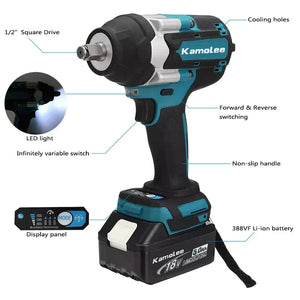 Planet Gates 【Super Torque】Kamolee 1800N.m  DTW700 Electric Impact Wrench High Torque 1/2 Inch Compatible With 18V Makita Battery