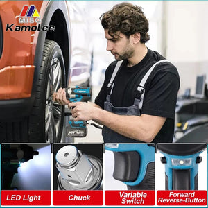 Planet Gates 【Super Torque】Kamolee 1800N.m  DTW700 Electric Impact Wrench High Torque 1/2 Inch Compatible With 18V Makita Battery