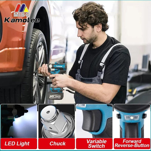 Planet Gates 【Super Torque】Kamolee 1800N.m  DTW700 Electric Impact Wrench High Torque 1/2 Inch Compatible With 18V Makita Battery