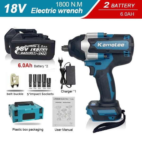 Planet Gates 【Super Torque】Kamolee 1800N.m  DTW700 Electric Impact Wrench High Torque 1/2 Inch Compatible With 18V Makita Battery