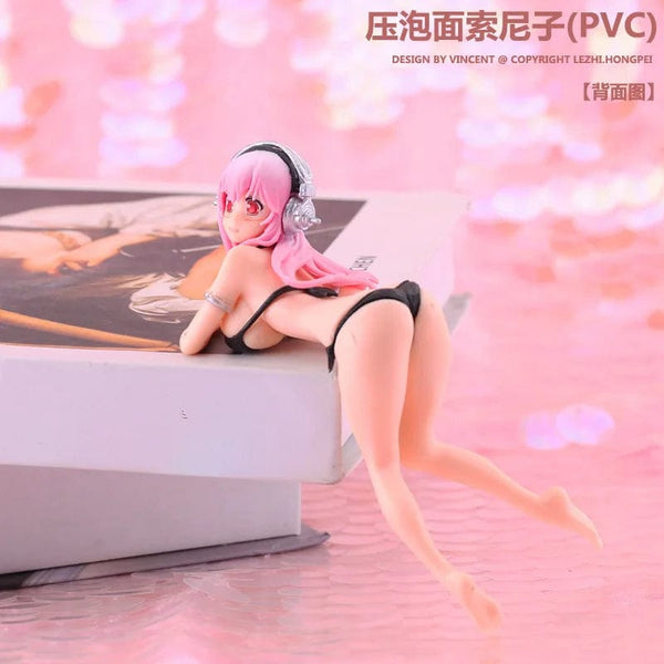 Planet Gates SUPERSONICO / No box 10CM Anime Figure Super Sonico PVC Action Figurine Model Toy Cake Decor Swimsuit Dress Up SoniComi Noodle Stopper Figure Gift