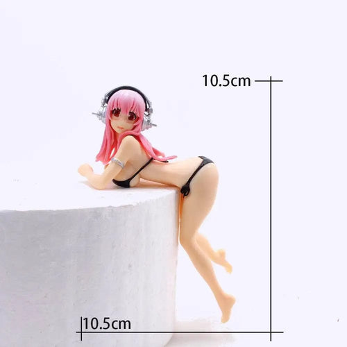 Planet Gates SUPERSONICO / No box 10CM Anime Figure Super Sonico PVC Action Figurine Model Toy Cake Decor Swimsuit Dress Up SoniComi Noodle Stopper Figure Gift