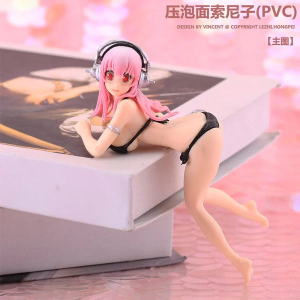Planet Gates SUPERSONICO / No box 10CM Anime Figure Super Sonico PVC Action Figurine Model Toy Cake Decor Swimsuit Dress Up SoniComi Noodle Stopper Figure Gift
