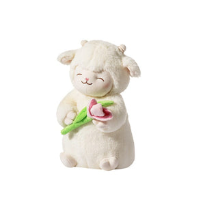 Planet Gates Sweet White Sheep Lam Hold Tulip Flower Soft Stuffed Hug Doll Plush Toy Kid Girl Birthday Christmas Gift 1pc