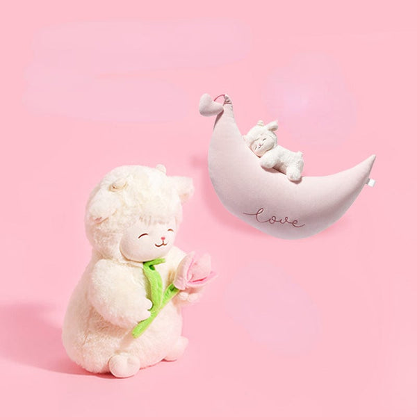 Planet Gates Sweet White Sheep Lam Hold Tulip Flower Soft Stuffed Hug Doll Plush Toy Kid Girl Birthday Christmas Gift 1pc