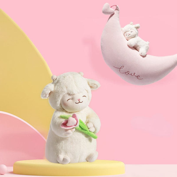 Planet Gates Sweet White Sheep Lam Hold Tulip Flower Soft Stuffed Hug Doll Plush Toy Kid Girl Birthday Christmas Gift 1pc