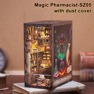 Planet Gates SZ05 with Dust Cover / United States CUTEBEE Puzzle 3D DIY Book Nook Kit Eternal Bookstore Wooden Dollhouse with Light Magic Pharmacist Building Model Toys for Gifts