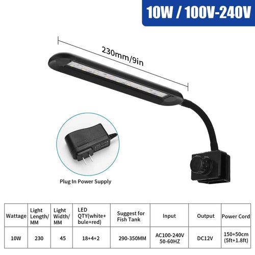 Planet Gates SZD-F2-10W LED Aquarium Light For Aquatic Plant Flexible Head Aluminum Alloy 6w 10w 14w Ultra thin Fish Tank Lamp 100~240V