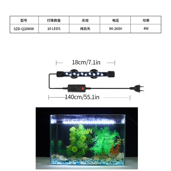 Planet Gates SZD-Q20WW EU Aquarium Light LED Plant Grow Lamp Waterproof Fish Tank Light 18-58CM Underwater Aquariums Decor Lighting 90-260V 5730chip