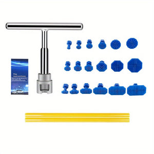 Planet Gates T-type Puller +18pc Blue Gask Car Dent Repair Puller, Car Repair Tools Kit With 18pcs Plastic Glue Tabs Metal T-Handle Dent Remover Universal For Car Accessories