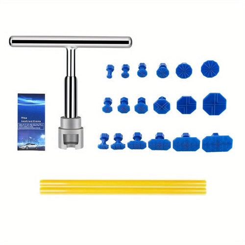 Planet Gates T-type Puller +18pc Blue Gask Car Dent Repair Puller, Car Repair Tools Kit With 18pcs Plastic Glue Tabs Metal T-Handle Dent Remover Universal For Car Accessories