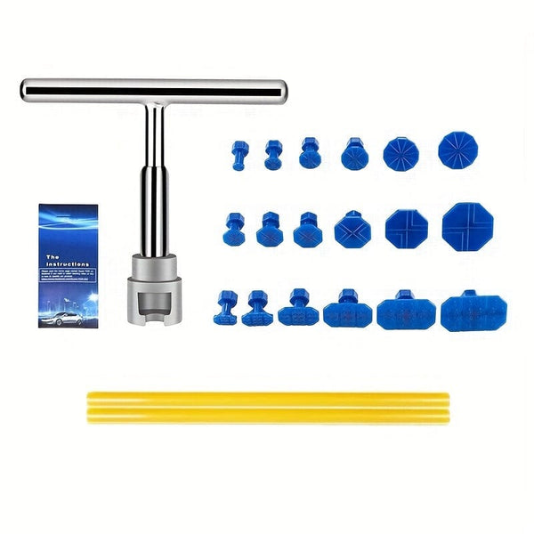 Planet Gates T-type Puller +18pc Blue Gask Car Dent Repair Puller, Car Repair Tools Kit With 18pcs Plastic Glue Tabs Metal T-Handle Dent Remover Universal For Car Accessories