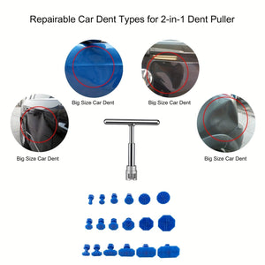 Planet Gates T-type Puller +18pc Blue Gask Car Dent Repair Puller, Car Repair Tools Kit With 18pcs Plastic Glue Tabs Metal T-Handle Dent Remover Universal For Car Accessories