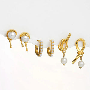 Planet Gates T002-TZ 3 Pair/set Dainty Gold Color Geometric Circle Small Hoop Earrings for Women Statement Beads Twist Huggie Earring Fashion Jewelry